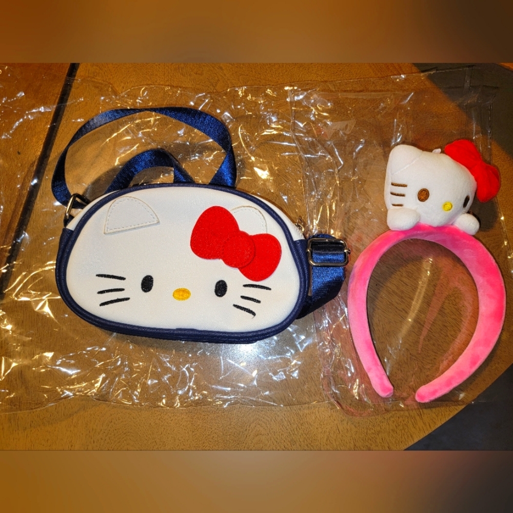 Hello Kitty Crossbody Bag Navy and Headband Set - White and Pink NWOT